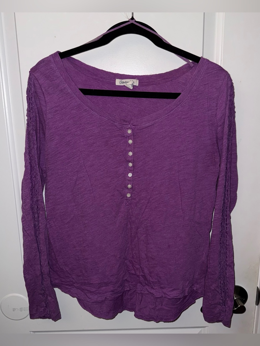 🔥5/$25🔥 Y2K Aeropostale Purple Long Sleeve Henley Top Preowned Size Large